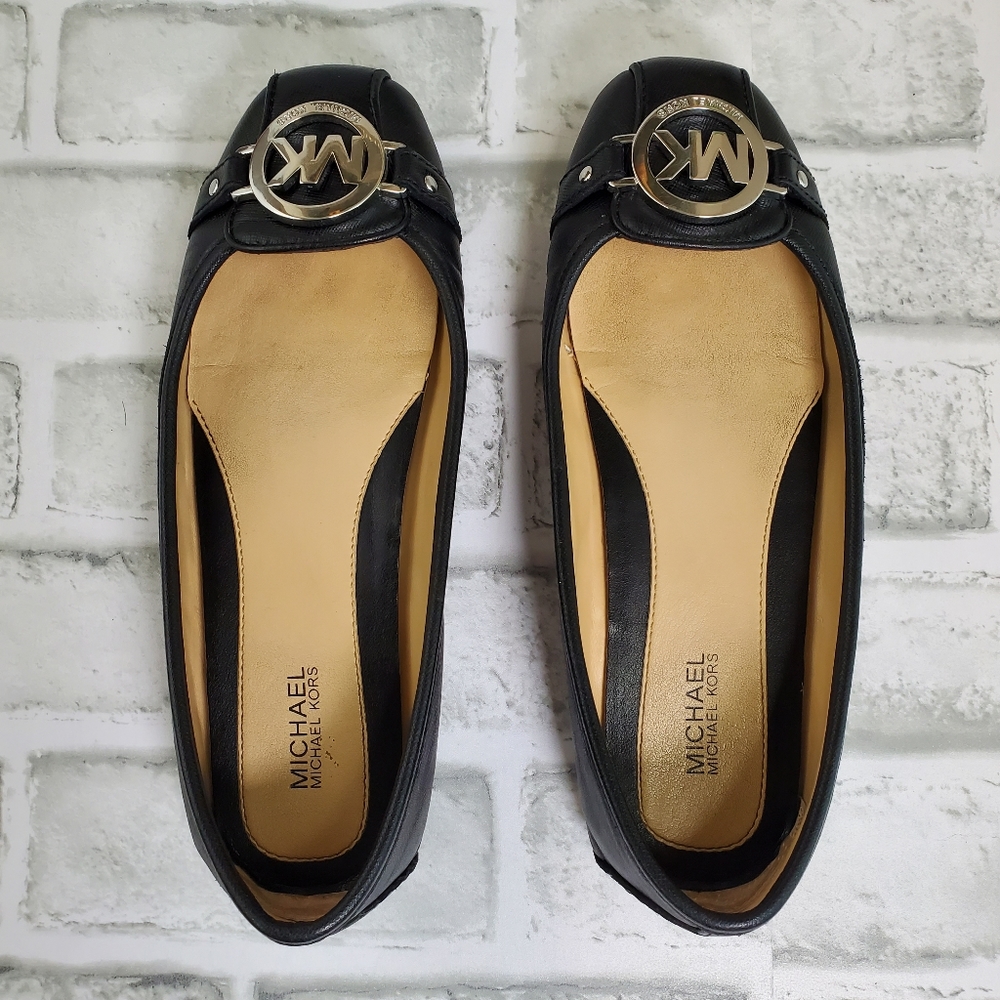 Michael Kors Signature Logo Black Leather Flats Size 6 - Picture 4 of 11
